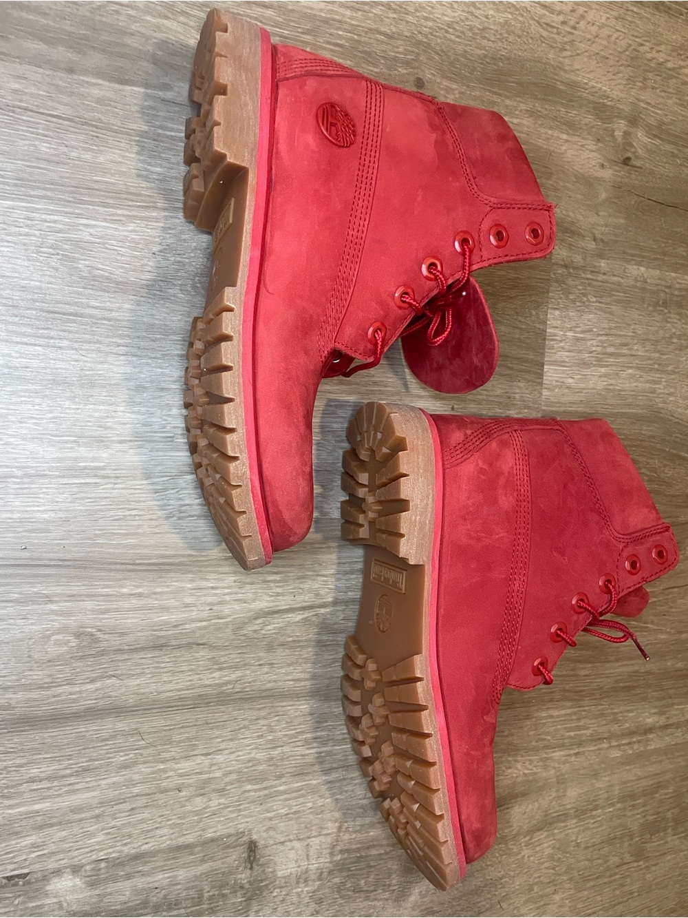Red Women's Waterproof Lace-Up Boots - Timberland Style - Picture 2 of 4